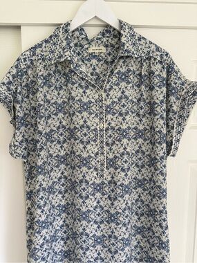 Max Studio Greece Blue Floral Inspired Maxi Slip Shift Dress with Collar